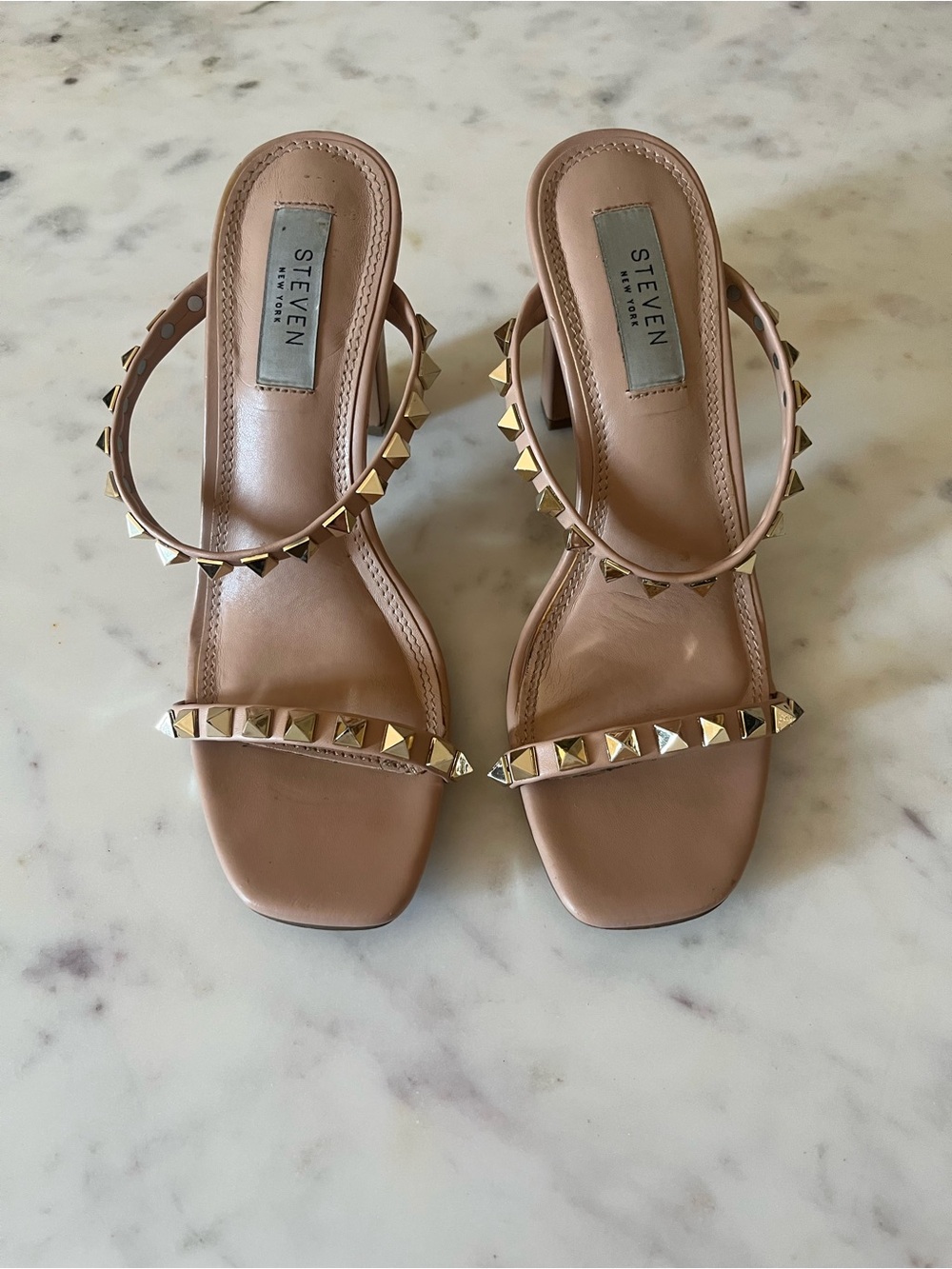 Steven by Steve Madden Nude Studded Double-Strap Sandals - Sz 6